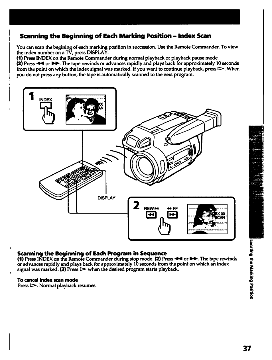 Scanning the beginning of each program in sequence | Sony CCD-TR700 User Manual | Page 37 / 64