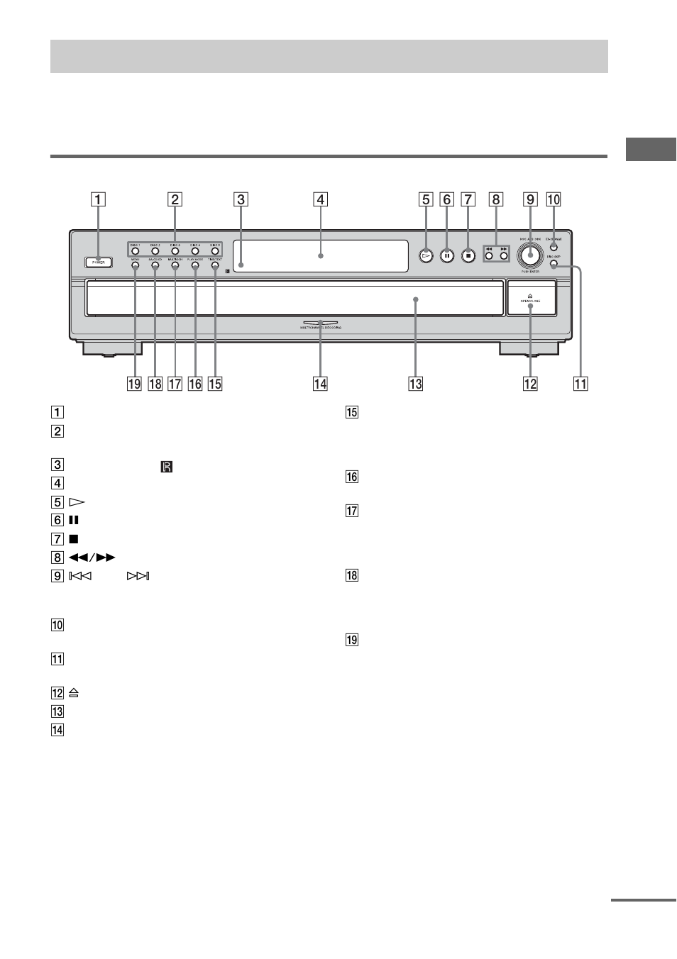 Index to parts and controls, Front panel | Sony SCD-CE595 User Manual | Page 23 / 24