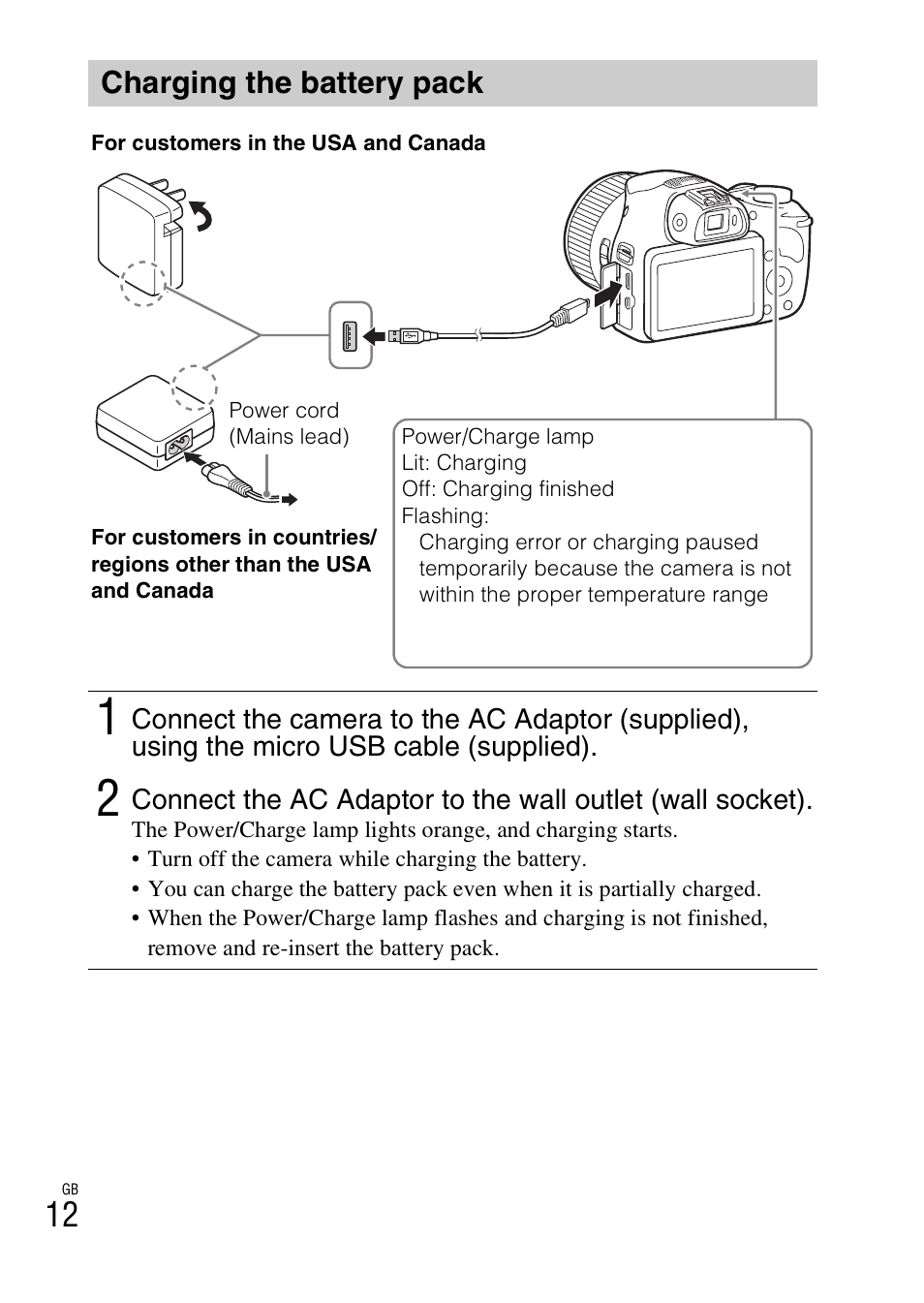 Charging the battery pack | Sony DSC-HX400V User Manual | Page 12 / 80