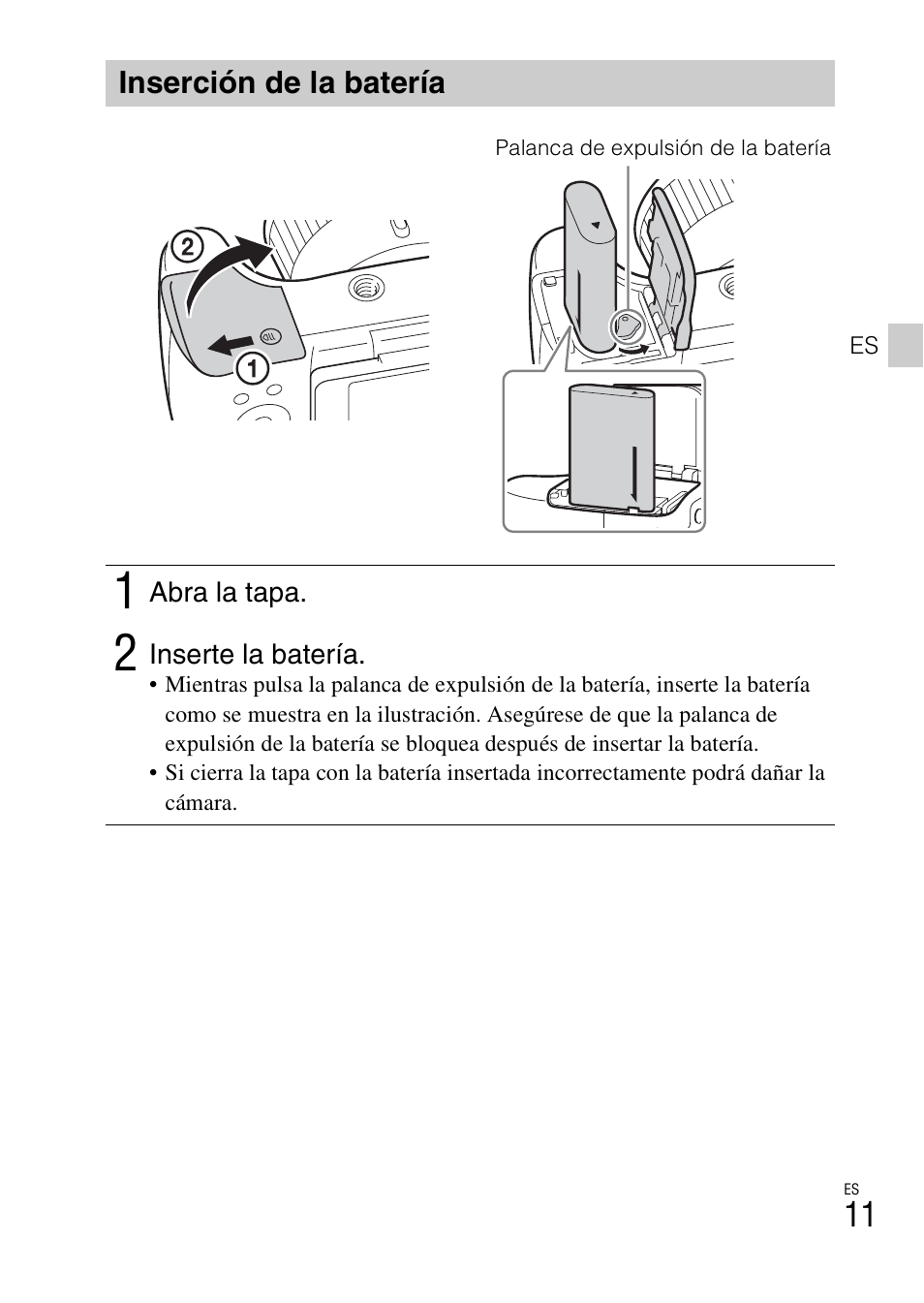 Inserción de la batería | Sony DSC-HX400V User Manual | Page 47 / 80