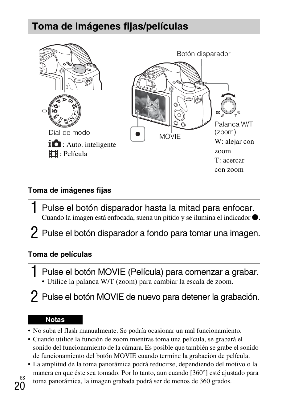Toma de imágenes fijas/películas | Sony DSC-HX400V User Manual | Page 56 / 80
