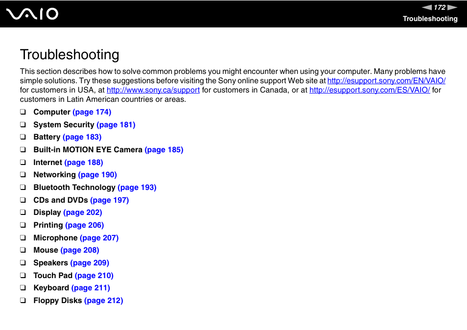 Troubleshooting | Sony VGN-FE780G User Manual | Page 172 / 236