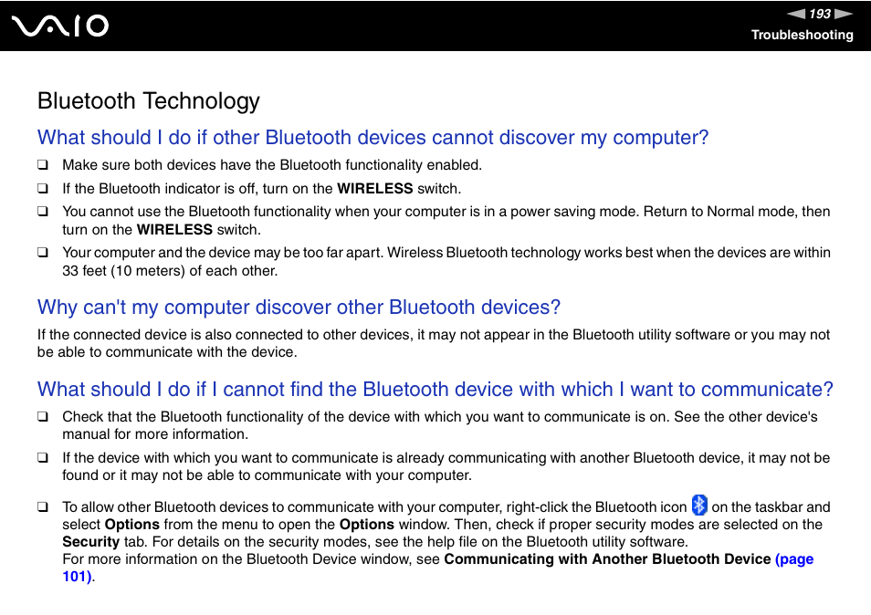 Bluetooth technology | Sony VGN-FE780G User Manual | Page 193 / 236