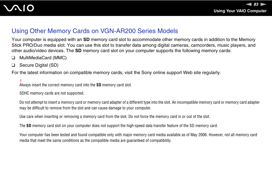 Sony VGN-FE780G User Manual | Page 83 / 236
