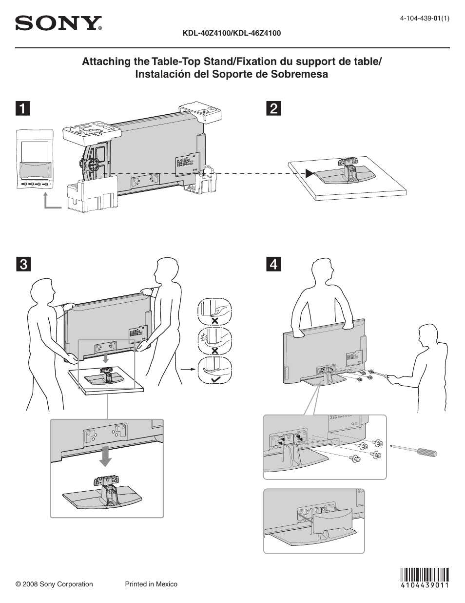Sony KDL-40Z4100 User Manual | 1 page