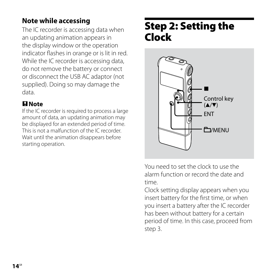 Step 2: setting the clock | Sony ICD-UX70PINK User Manual | Page 14 / 64