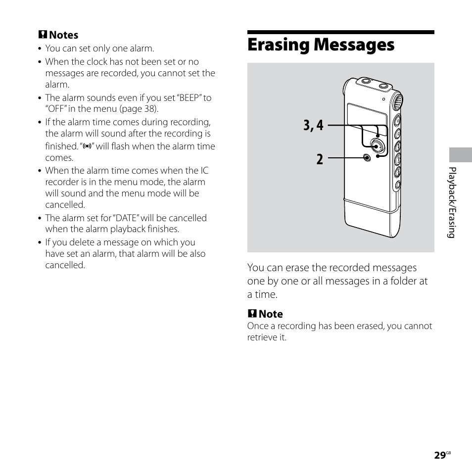 Erasing messages | Sony ICD-UX70PINK User Manual | Page 29 / 64