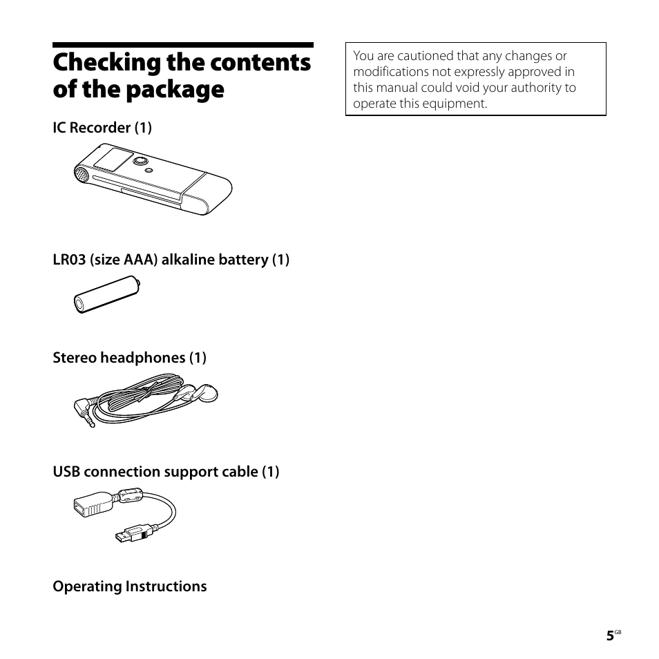 Checking the contents of the package, Checking the contents of the, Package | Sony ICD-UX70PINK User Manual | Page 5 / 64