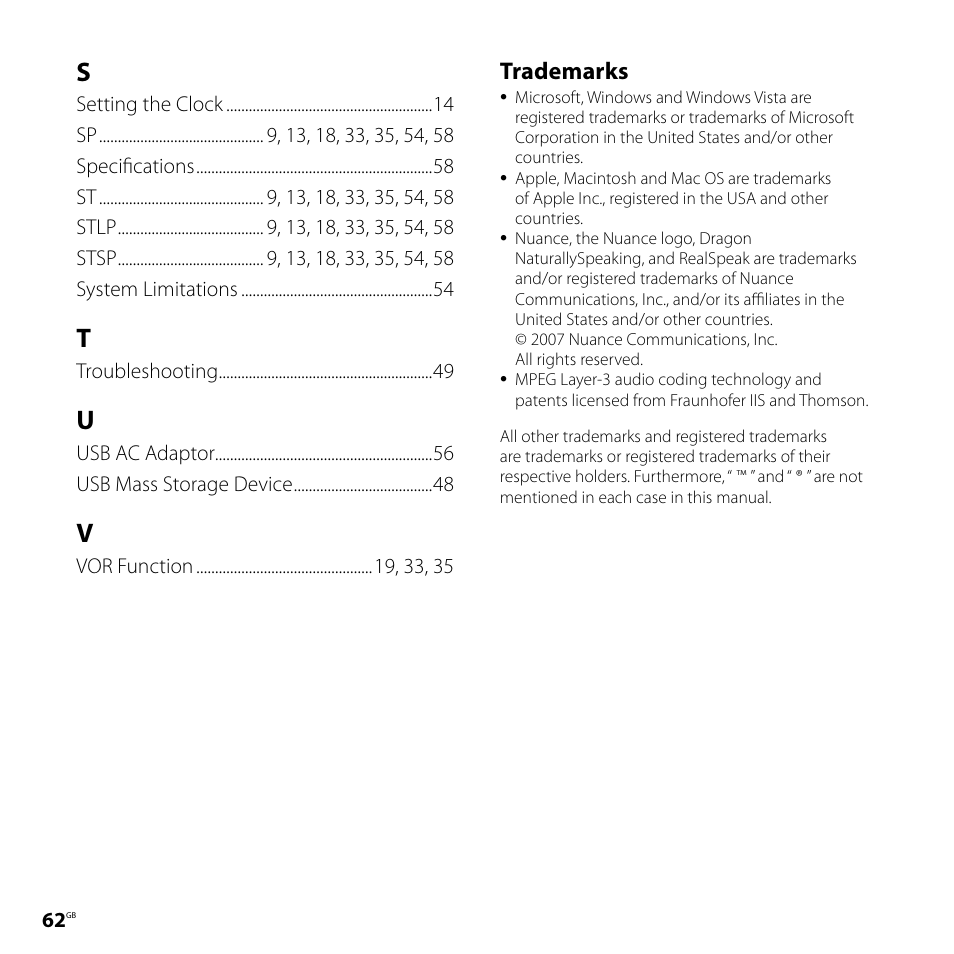 Trademarks | Sony ICD-UX70PINK User Manual | Page 62 / 64