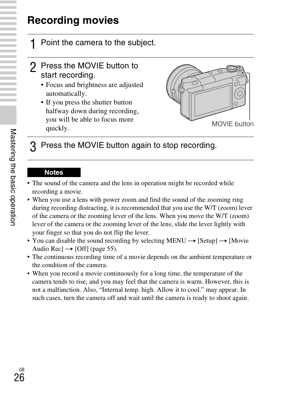 Recording movies | Sony NEX-3NL User Manual | Page 26 / 88