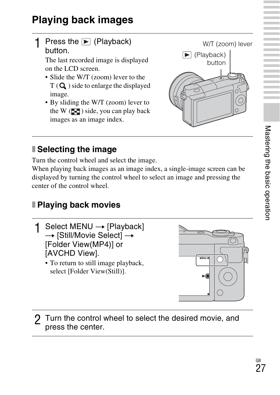 Playing back images | Sony NEX-3NL User Manual | Page 27 / 88