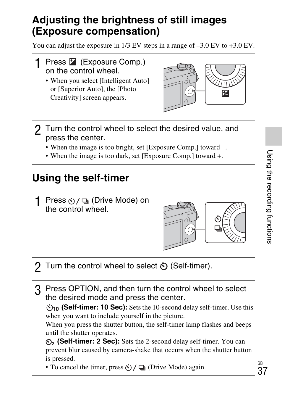 Using the self-timer | Sony NEX-3NL User Manual | Page 37 / 88