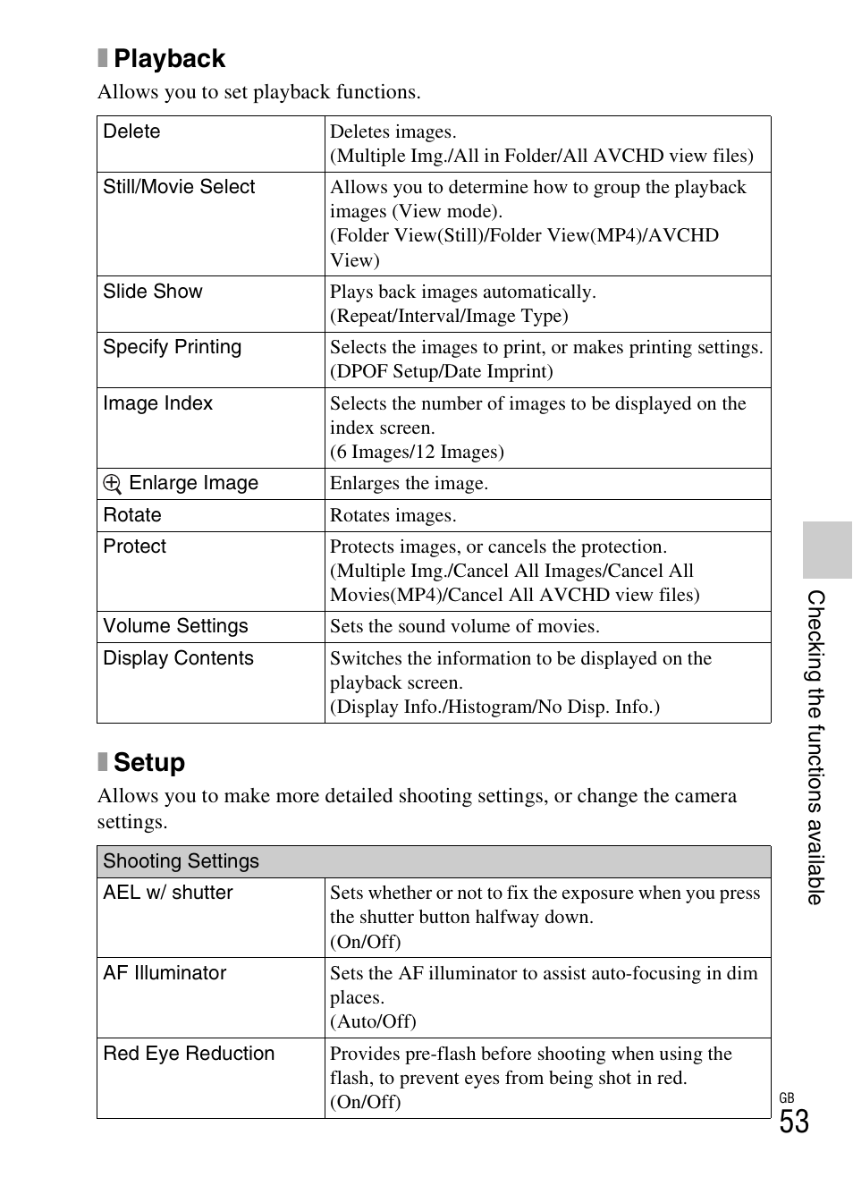 Xplayback, Xsetup | Sony NEX-3NL User Manual | Page 53 / 88