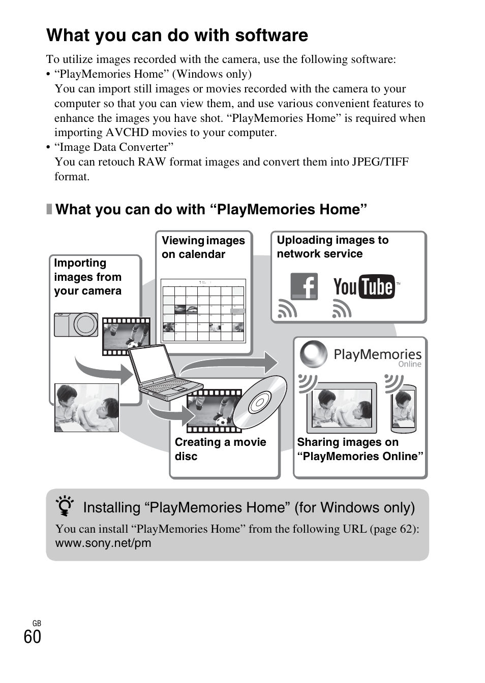 Viewing images on a computer, What you can do with software | Sony NEX-3NL User Manual | Page 60 / 88