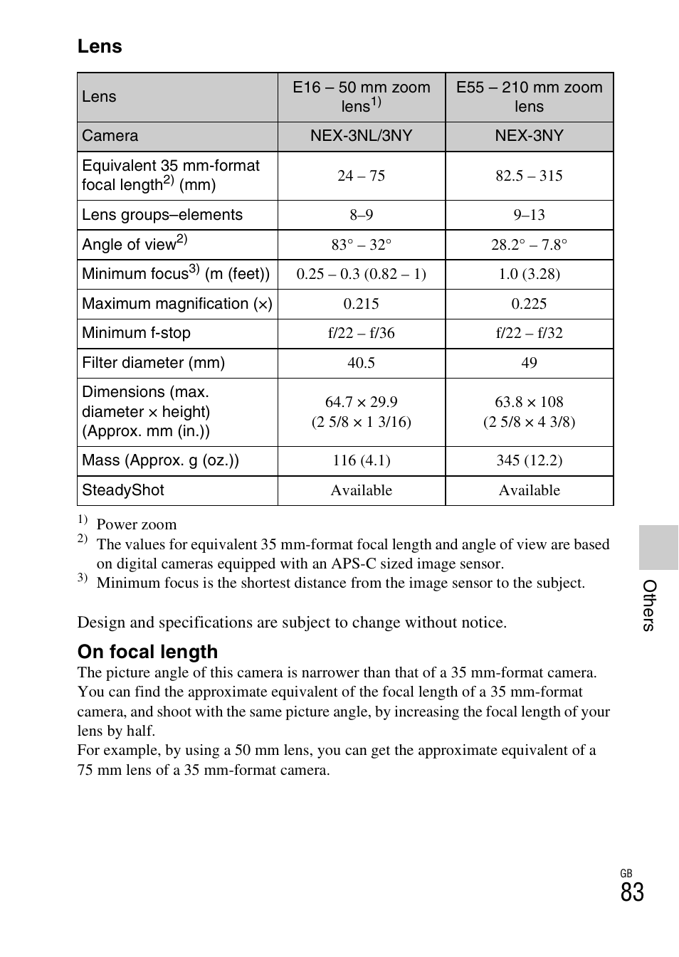 Lens, On focal length | Sony NEX-3NL User Manual | Page 83 / 88