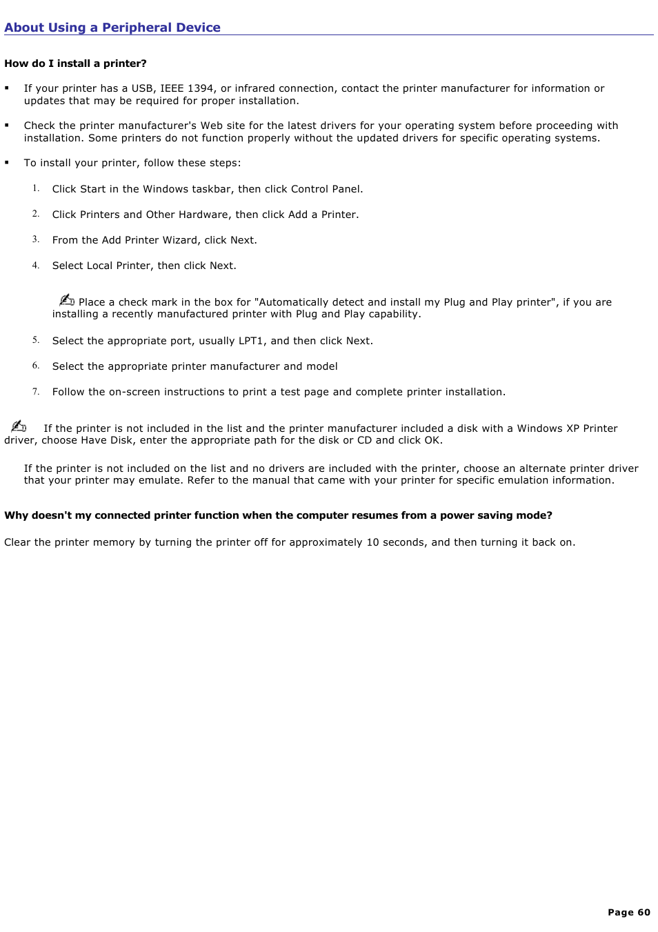 About using a peripheral device | Sony PCV-RX741 User Manual | Page 60 / 80