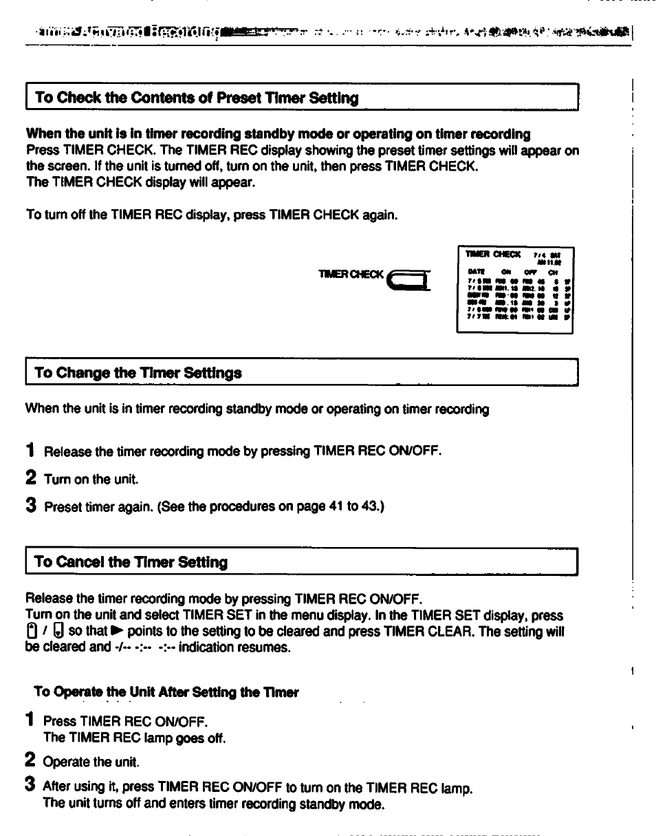 To check the contents of preset timer setting, To change the timer settings, To cancel the timer setting | Sony GV-500 User Manual | Page 46 / 84