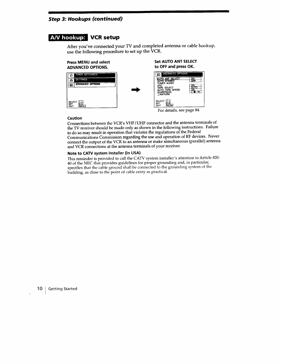 Aim hookup, Vcr setup, Hookup: vcr setup | Step 3: hookups (continued) aim | Sony SLV-779HF User Manual | Page 10 / 100