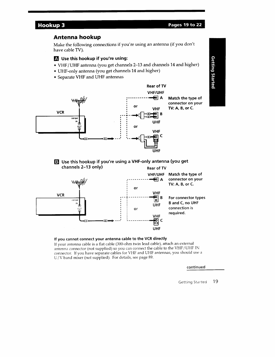 Antenna hookup, Use this hookup if you're using, Hookup 3 | Sony SLV-779HF User Manual | Page 19 / 100