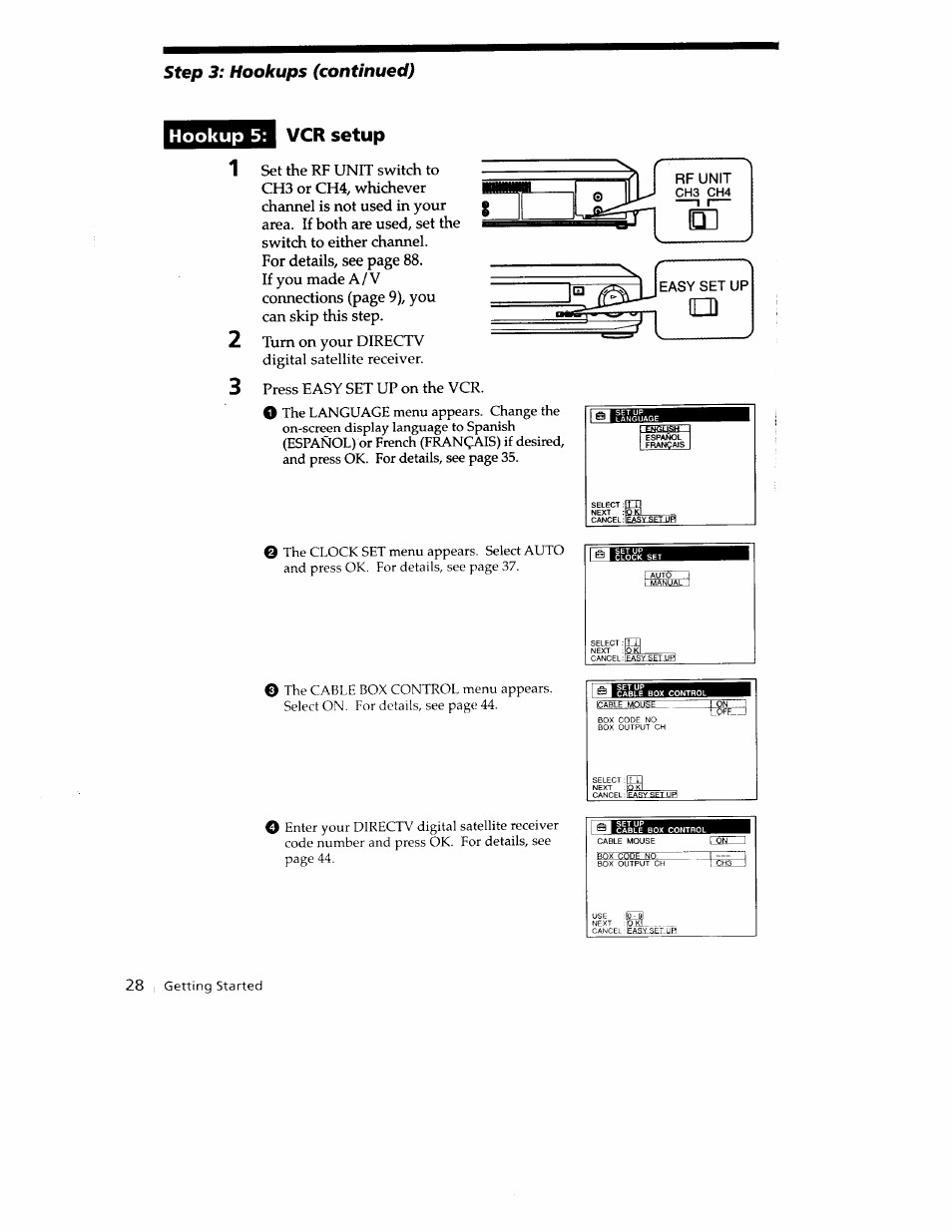 Hookup 5, Vcr setup, Hookup 5: 1 vcr setup | Step 3: hookups (continued) | Sony SLV-779HF User Manual | Page 28 / 100