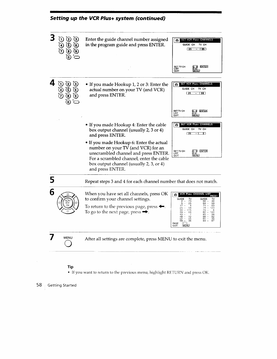 Setting up the vcr plus+ system (continued) | Sony SLV-779HF User Manual | Page 58 / 100