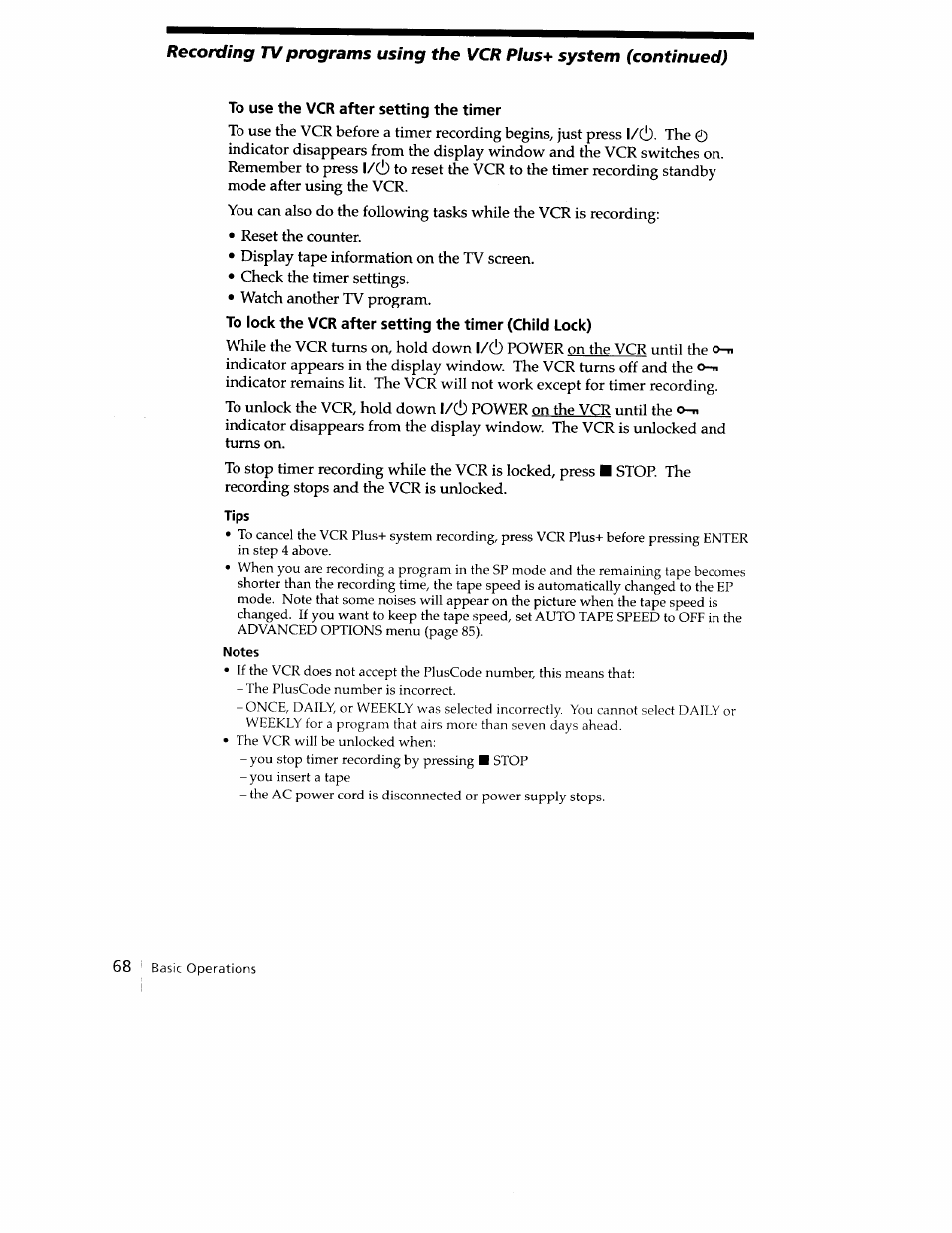 To use the vcr after setting the timer | Sony SLV-779HF User Manual | Page 68 / 100