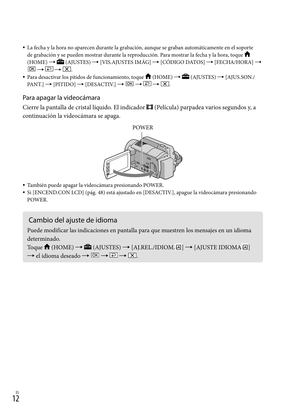 Cambio del ajuste de idioma | Sony HDR-XR100 User Manual | Page 76 / 130