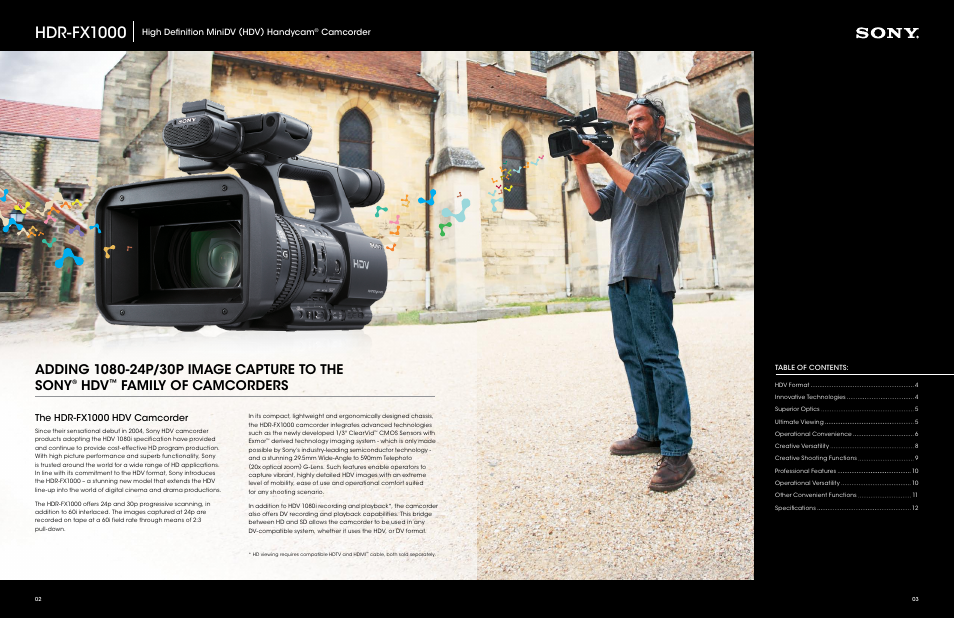 Hdr-fx1000, Family of camcorders, The hdr-fx1000 hdv camcorder | High definition minidv (hdv) handycam, Camcorder | Sony HDR-FX1000 User Manual | Page 2 / 7