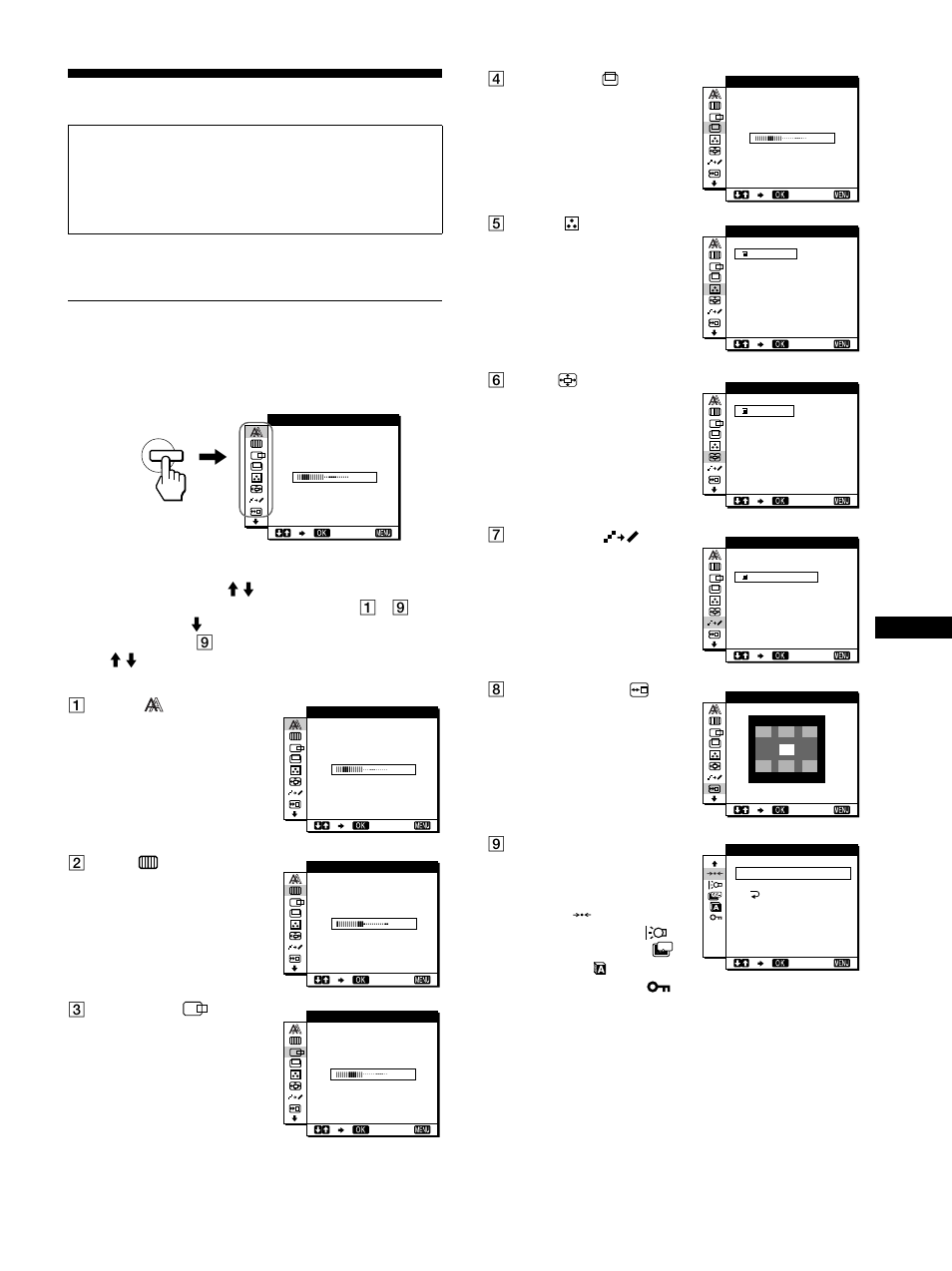 Einstellen des monitors, Navigieren in den menüs, Nu (seite 11 | Sony SDM-S91 User Manual | Page 51 / 108