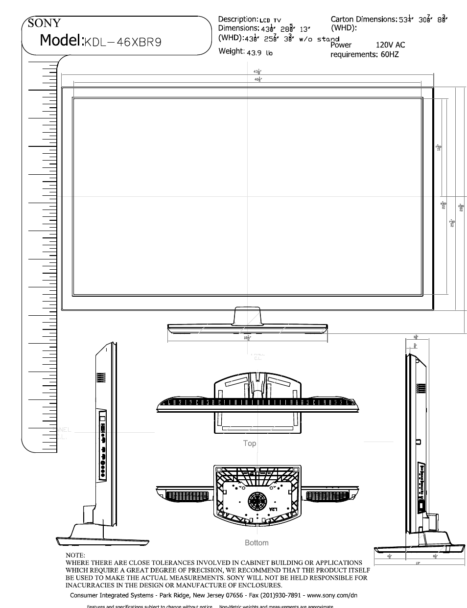 Sony KDL-46XBR9 User Manual | 3 pages