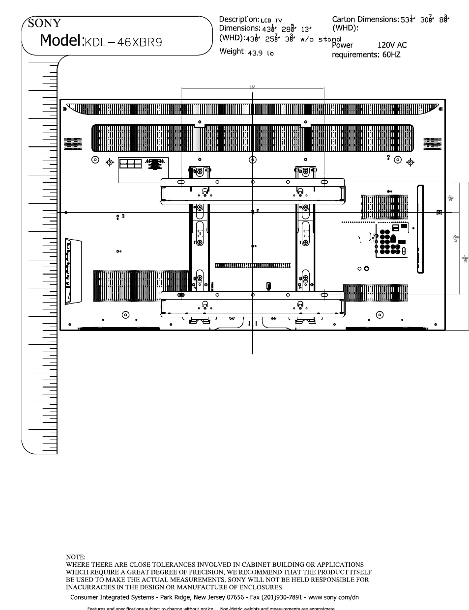 Model | Sony KDL-46XBR9 User Manual | Page 3 / 3
