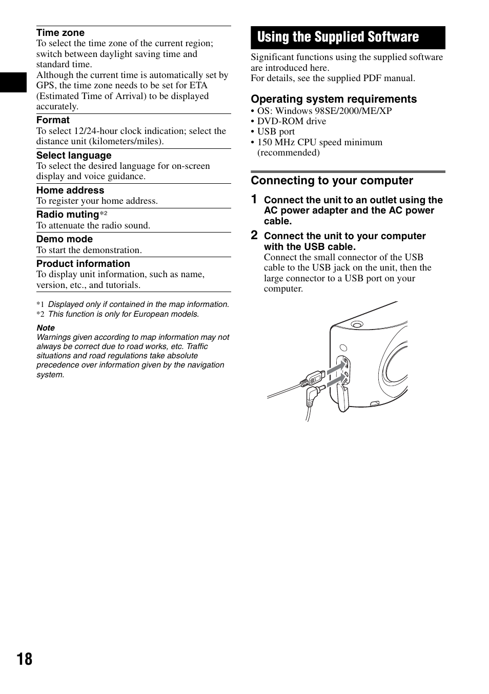 Using the supplied software, Connecting to your computer | Sony NV-U70 User Manual | Page 18 / 68