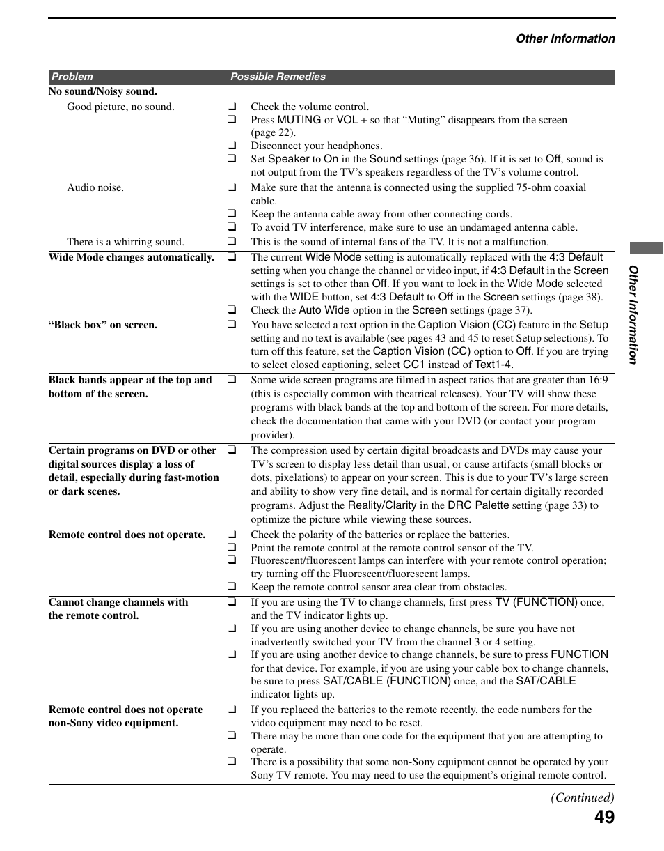 Sony KDL-70XBR3 User Manual | Page 49 / 56