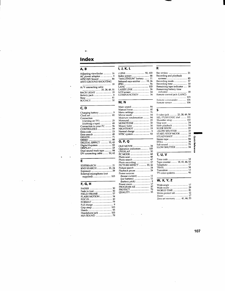 Index | Sony DCR-TRV510 User Manual | Page 107 / 136