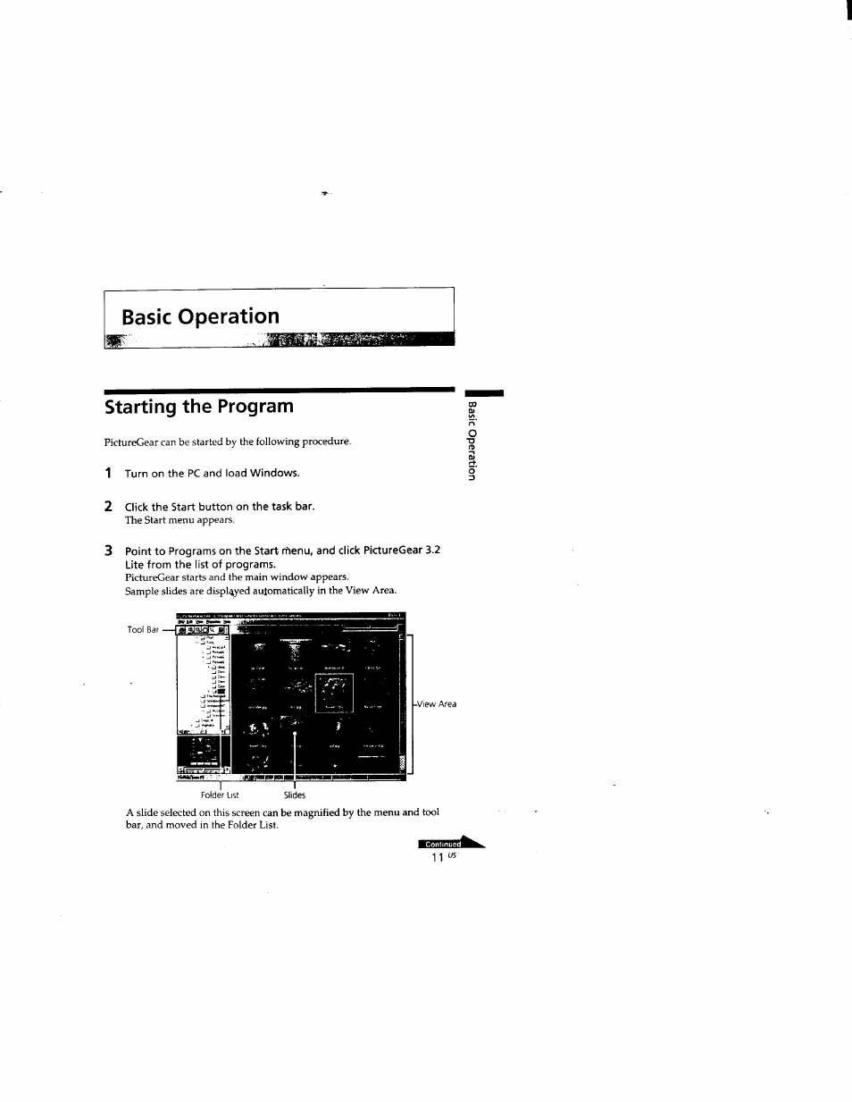 Basic operation, Starting the program | Sony DCR-TRV510 User Manual | Page 119 / 136
