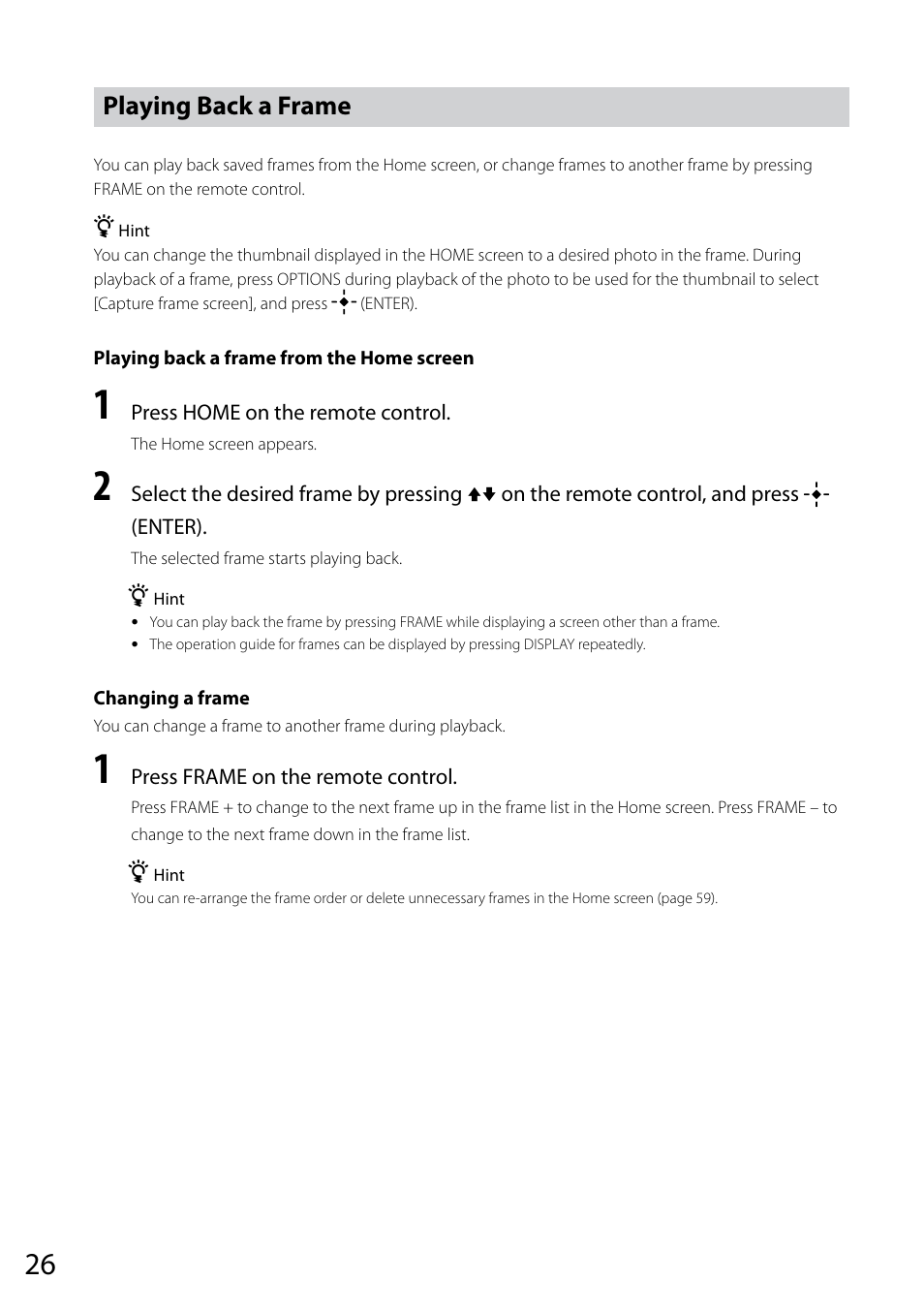 Playing back a frame | Sony VGF-CP1U User Manual | Page 26 / 108