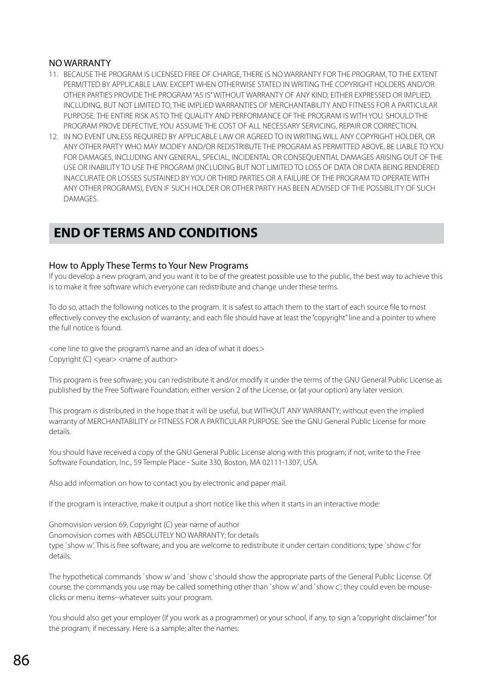 End of terms and conditions | Sony VGF-CP1U User Manual | Page 86 / 108