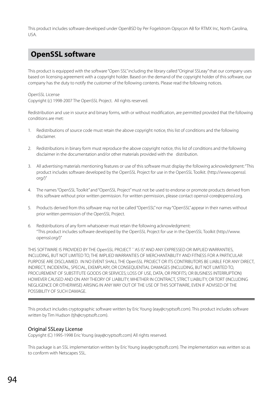 Openssl software | Sony VGF-CP1U User Manual | Page 94 / 108