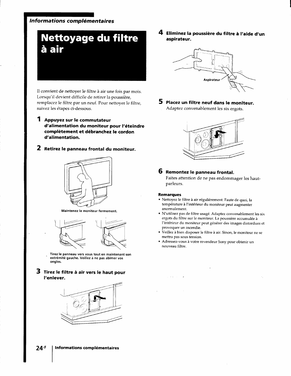 Nettoyage du filtre à air | Sony KL-W7000 User Manual | Page 56 / 96