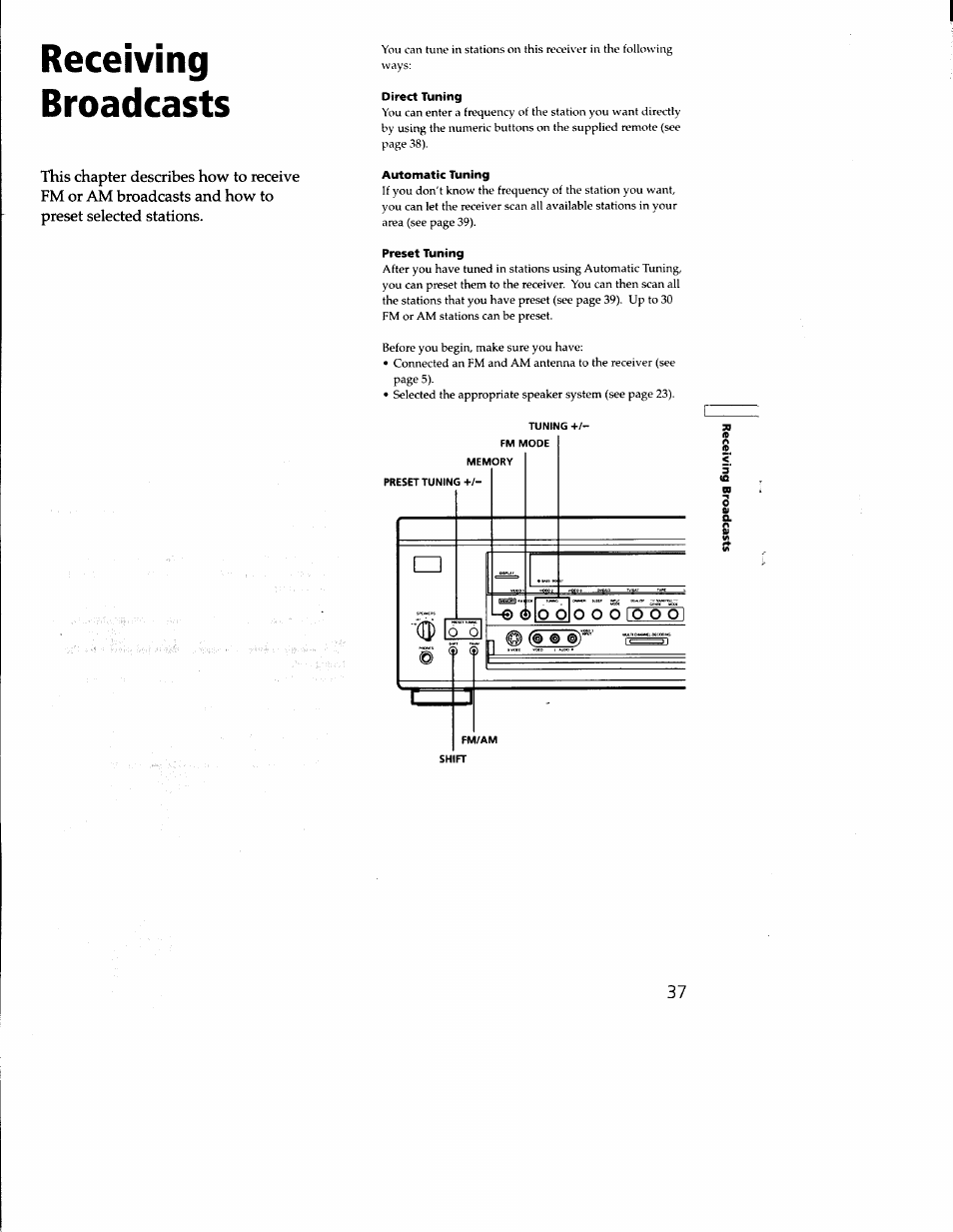 Receiving broadcasts | Sony STR-DA333ES User Manual | Page 37 / 52