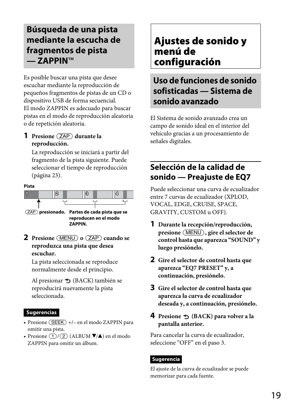 Ajustes de sonido y menú de configuración | Sony CDX-GT570UP User Manual | Page 83 / 100