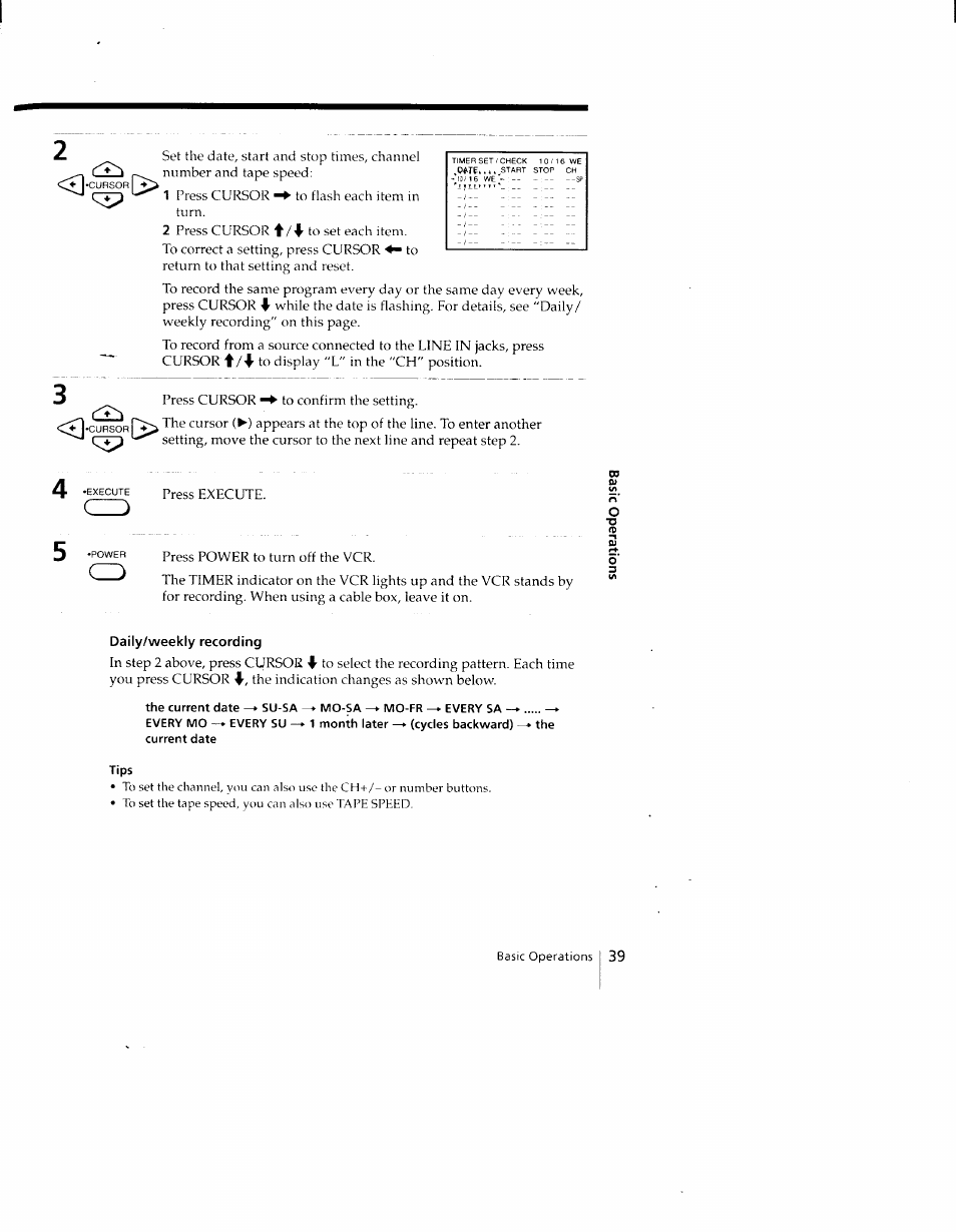 Daily/weekly recording | Sony SLV-690HF User Manual | Page 39 / 59