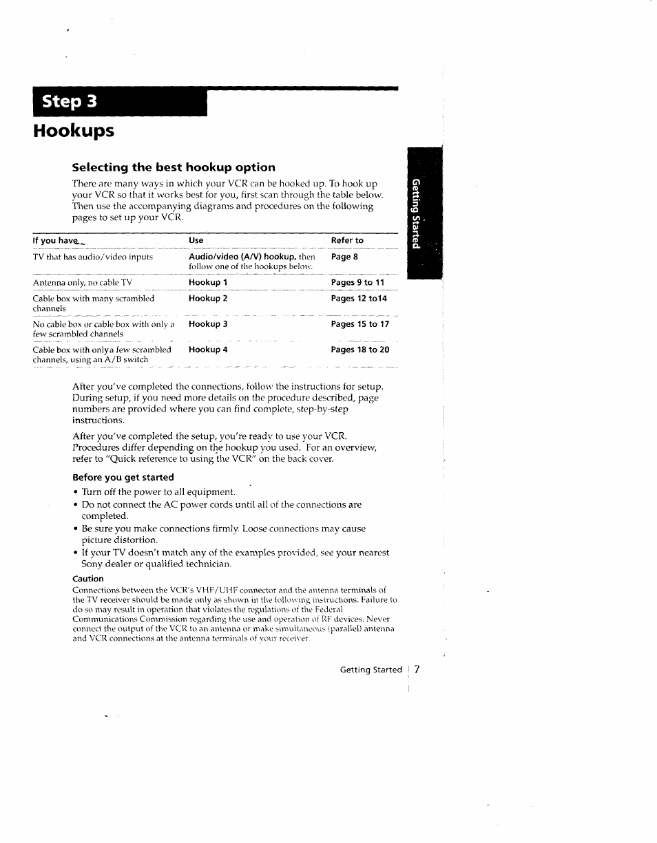 Step 3, Hookups, Selecting the best hookup option | Step 3 hookups | Sony SLV-690HF User Manual | Page 7 / 59