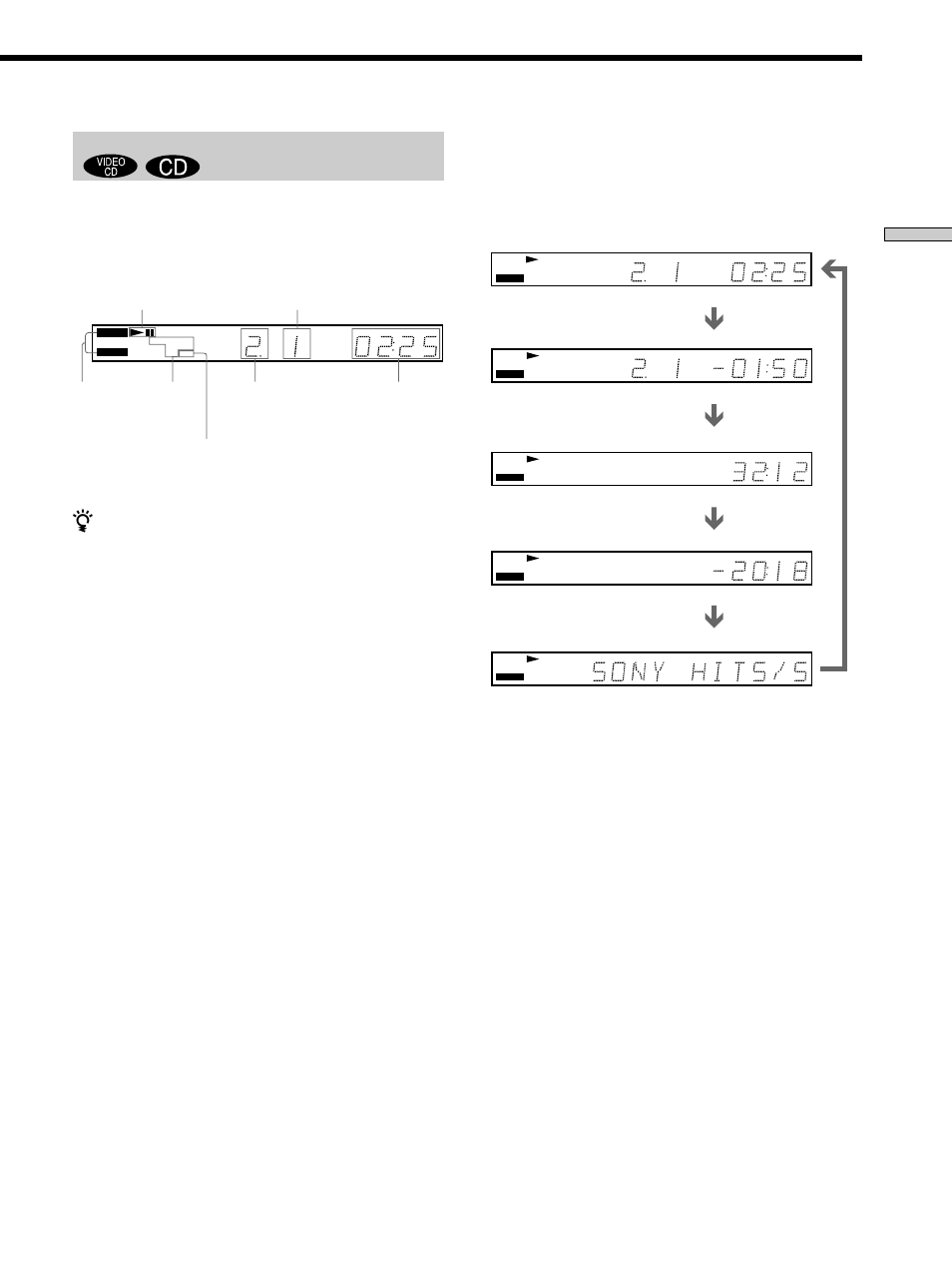When playing back a cd/video cd, Displaying information while playing a disc | Sony DAV-L8000 User Manual | Page 23 / 68