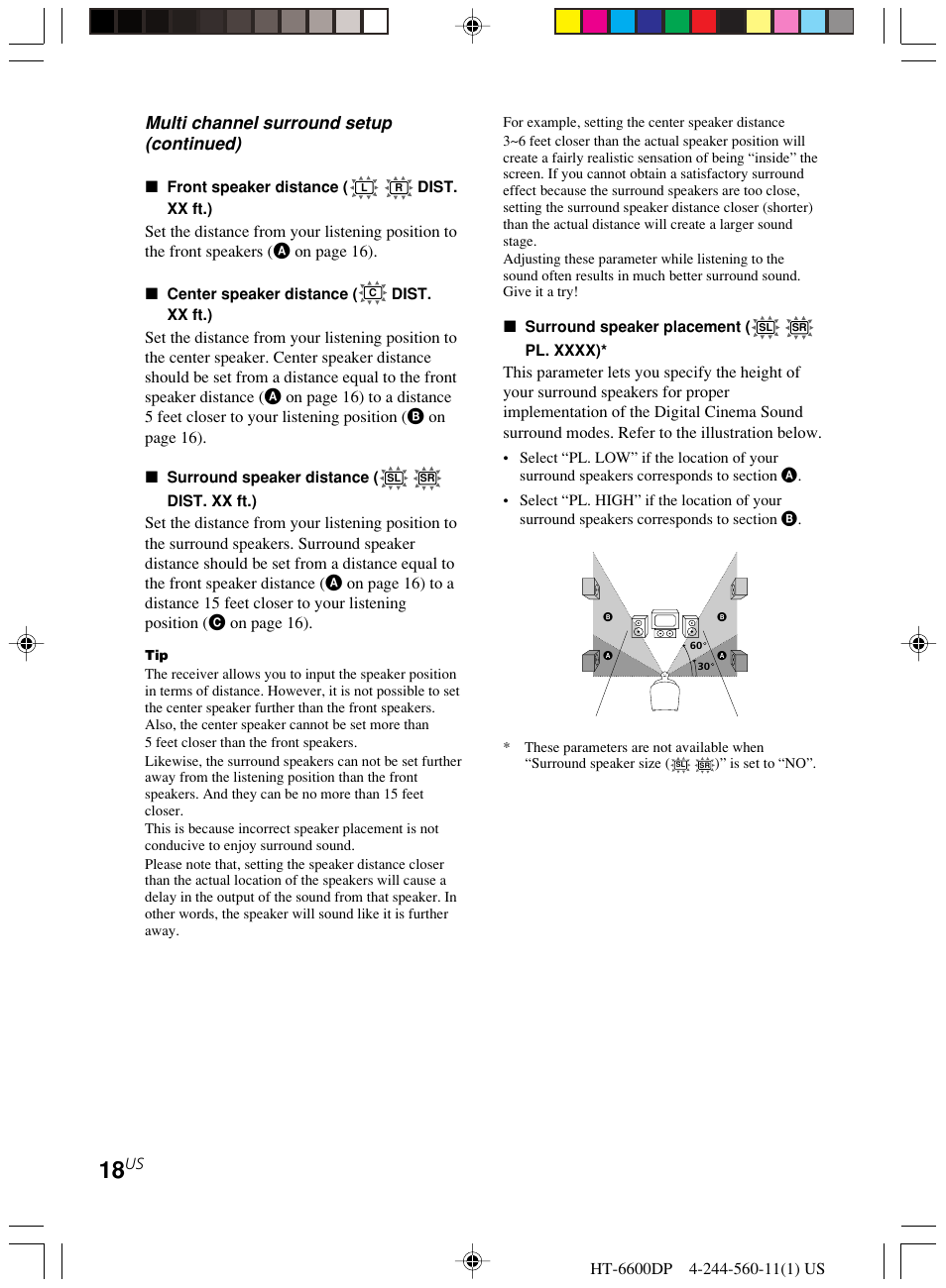 Multi channel surround setup (continued) | Sony HT-6600DP User Manual | Page 18 / 52