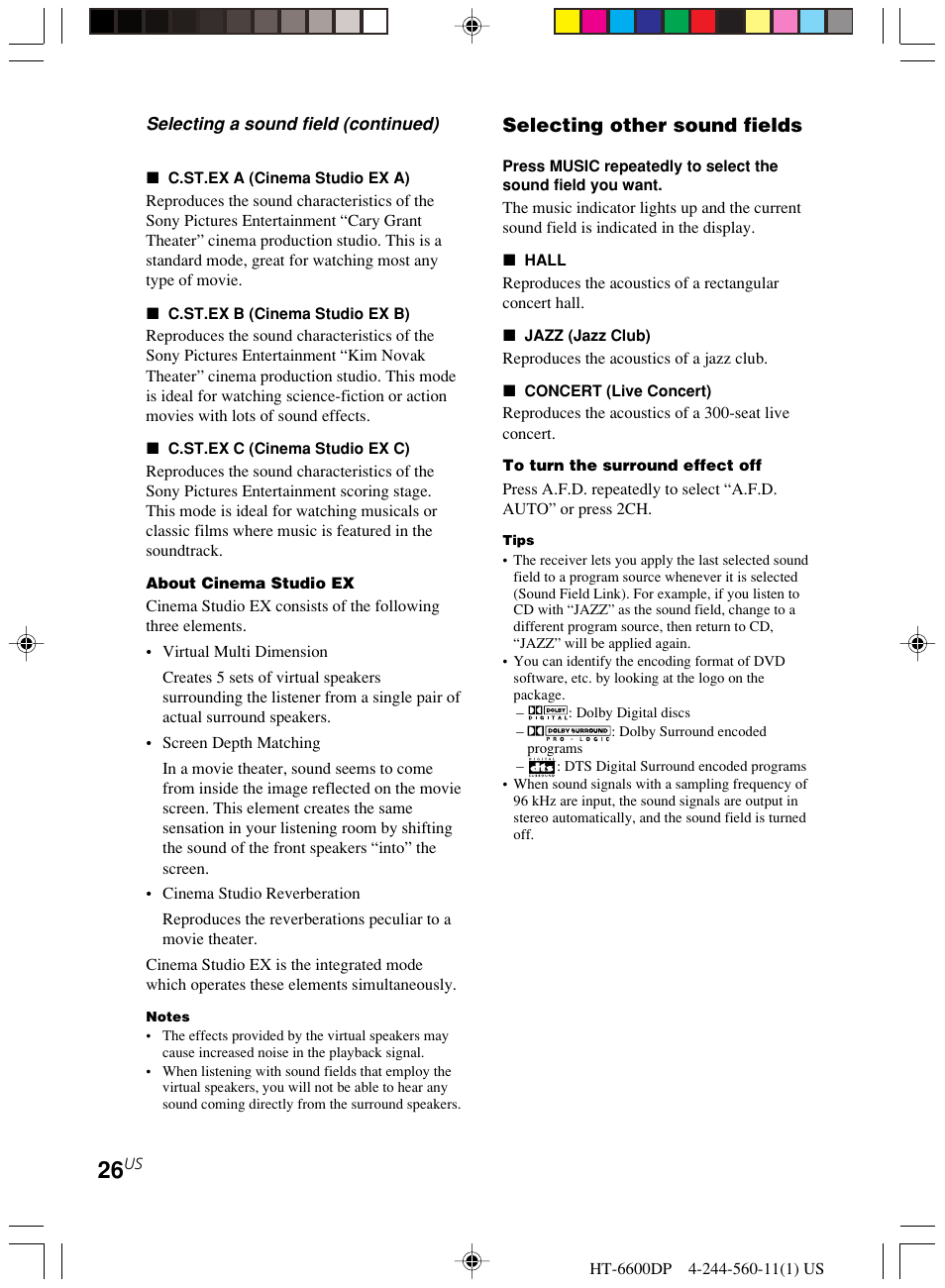 Selecting other sound fields | Sony HT-6600DP User Manual | Page 26 / 52