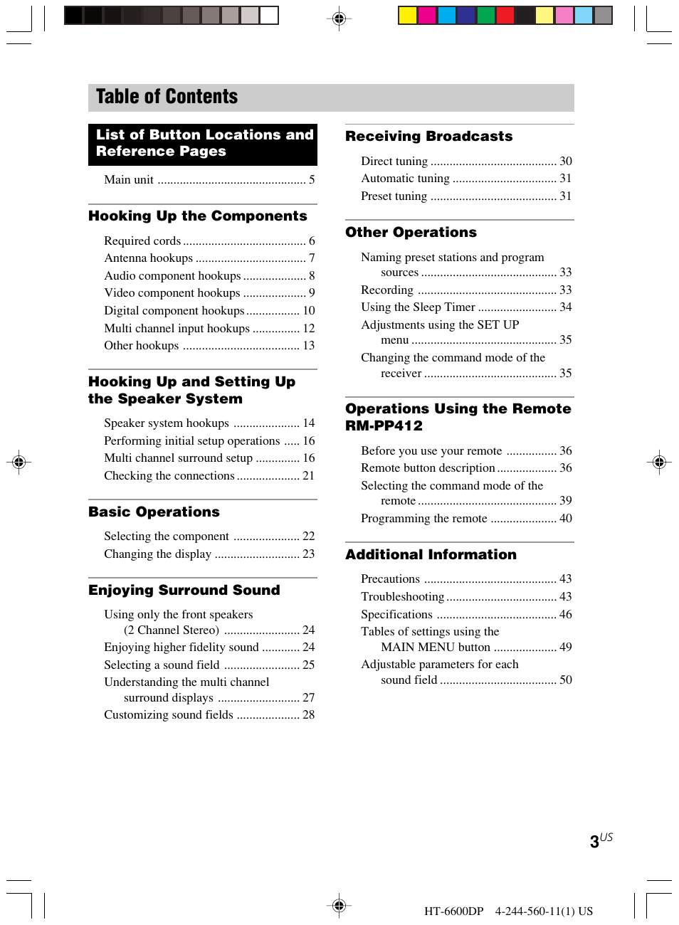 Sony HT-6600DP User Manual | Page 3 / 52