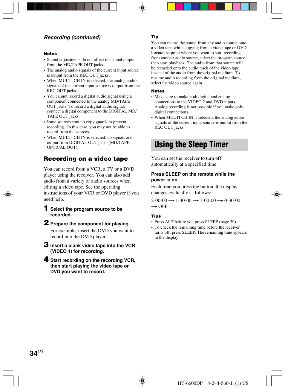 Using the sleep timer | Sony HT-6600DP User Manual | Page 34 / 52