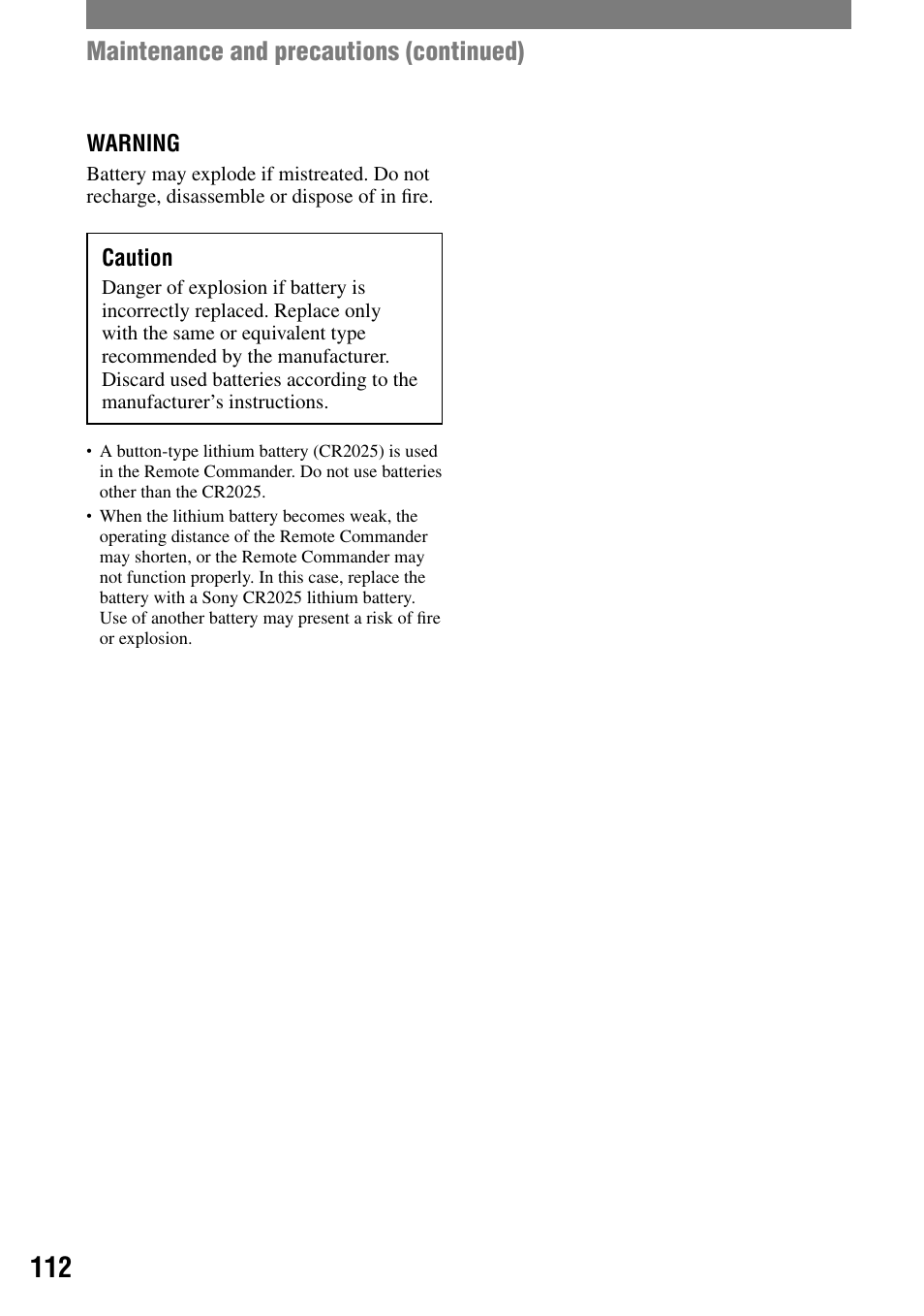 Maintenance and precautions (continued) | Sony DCR-DVD92 User Manual | Page 112 / 120