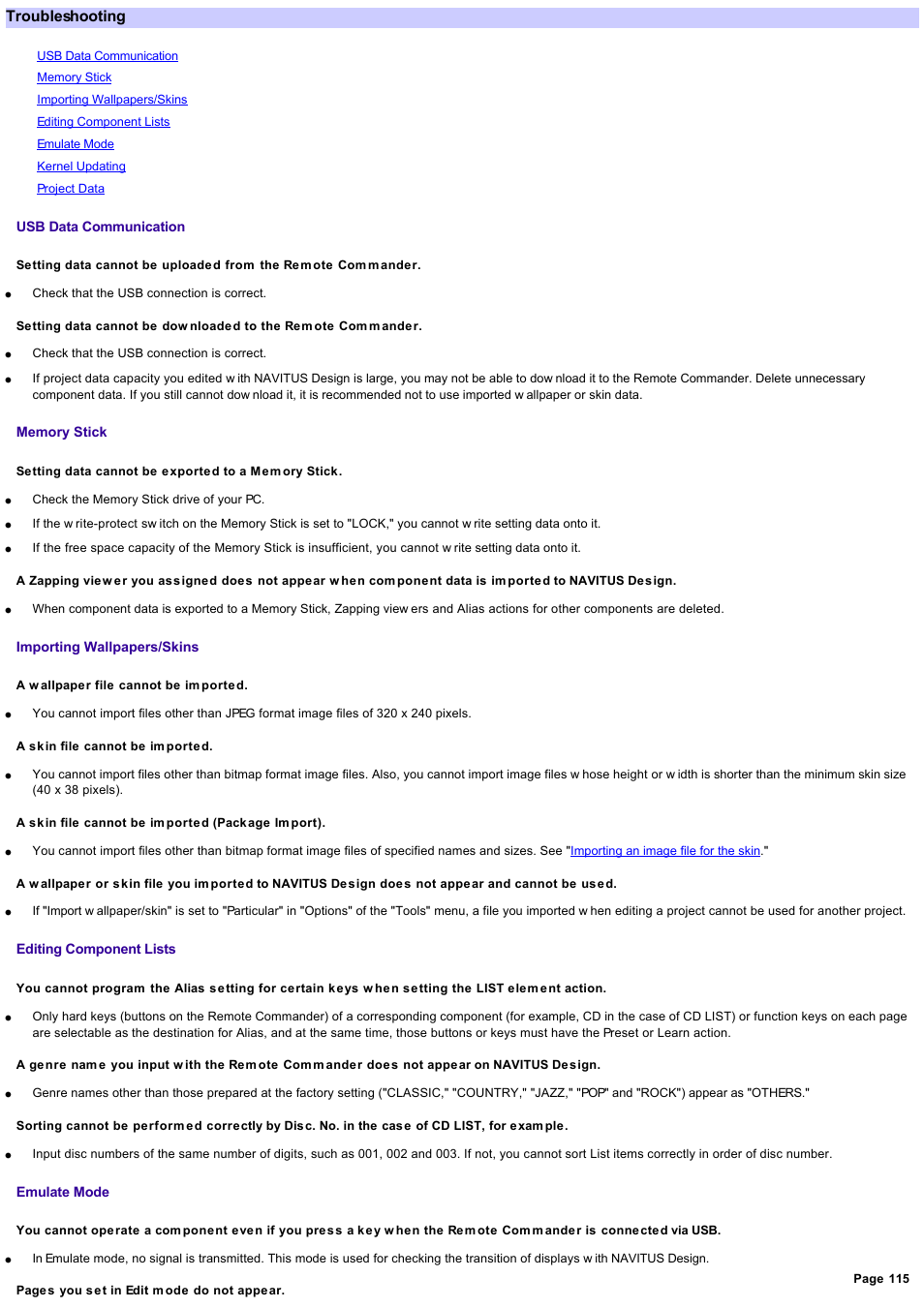 Troubleshooting | Sony RM-NX7000 User Manual | Page 115 / 117